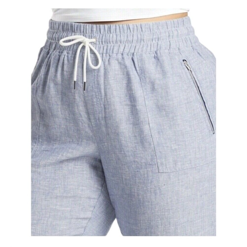 Athleta Cabo Jogger-Chambray Blue Women’s Size 8 Zip Pockets 100% Linen 26” Ins - Picture 10 of 16